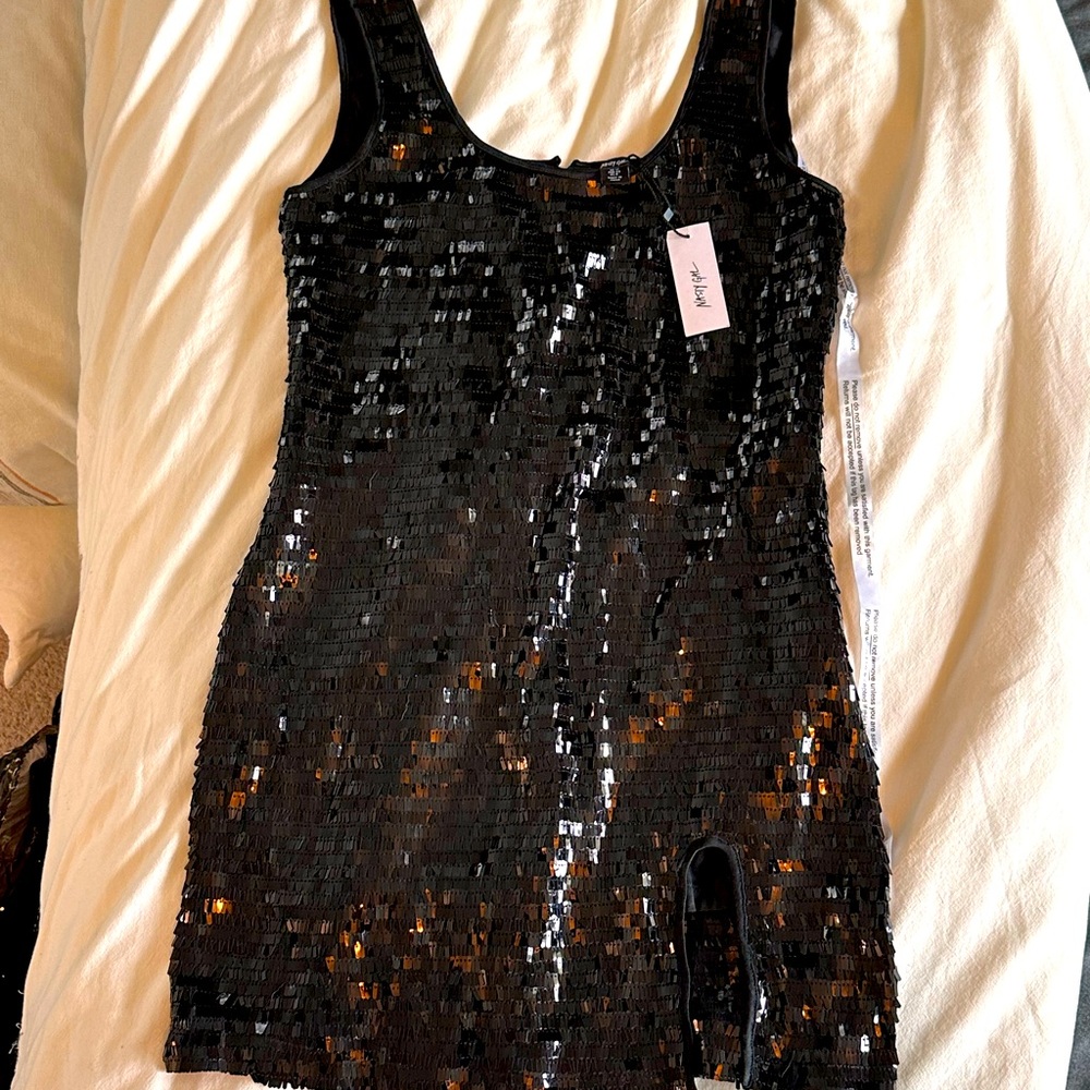 Nasty Gal Square Strap Slit Sequin Mini Dress